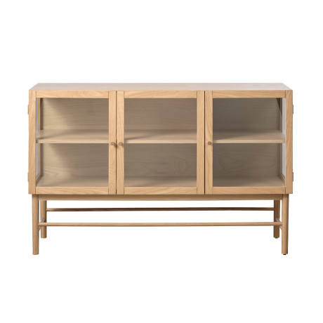 Boris eikenhouten dressoir naturel - met glazen deuren - 140 x 43 cm afbeelding2 - 1