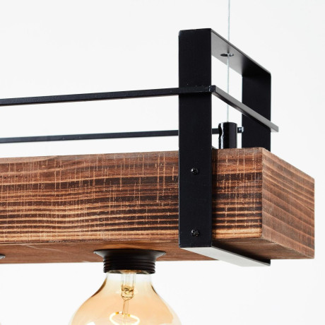 Brilliant Leuchten Hanglamp Bankwood Hanglamp 3 fittingen zwart staal/hout (1 stuk) afbeelding2 - 1