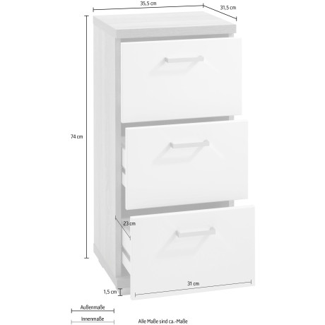 byLIVING Badkamerkast Nebraska Breedte 35 cm, badkamerkast met metalen handgrepen, 3 laden afbeelding2 - 1