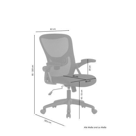 byLIVING Draaistoel FLOW moderne bureaustoel, hoge rugleuning en ventilerende netstofbekleding (1 stuk) afbeelding2 - 1