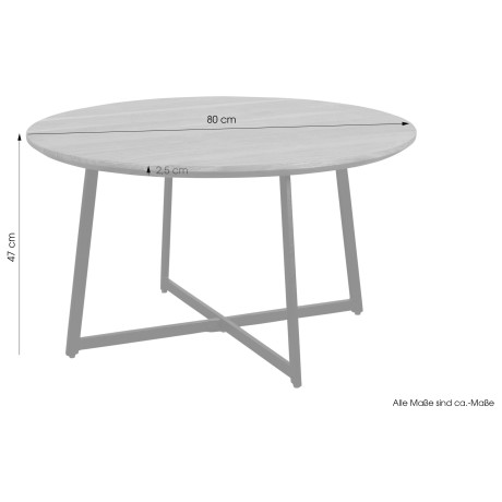 byLIVING Salontafel Alina met massief acaciahout - plaat en zwarte metalen frame, rond 80 cm. afbeelding2 - 1