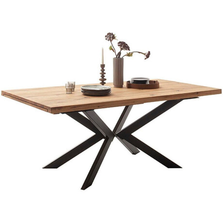 MCA furniture Eettafel BARLETTA uitschuifbare tafel 180-280 cm massief, doorlopende lamel, verdubbeld, metaal, tafelblad 5,0 cm afbeelding2 - 1