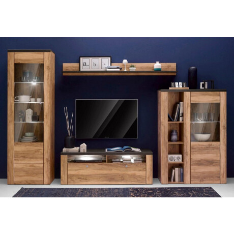 Home affaire Wandmeubel Larona, aanbouwwand, set van 4 delen bestaande uit 1 tv-board, 1 highboard, 1 vitrine, 1 wandplank (set, 4 stuks) afbeelding2 - 1