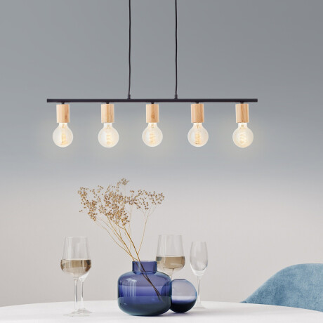 Brilliant Leuchten Hanglamp KERRY 113 x 80 x 5 cm, 5 x e27, inkortbaar, metaal/bamboe, zwart/natuur (1 stuk) afbeelding2 - 1