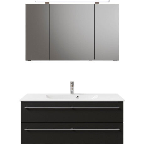 Saphir Badkamerserie Serie 6025 2-delig, mineraalmarmeren wastafel met led-spiegelkast Wastafelmeubel 117 cm breed, 2 laden, 3 spiegeldeuren, incl. deurdemper (2-delig) afbeelding2 - 1