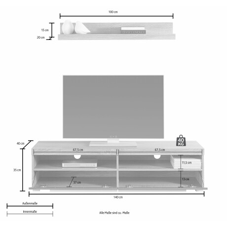 INOSIGN Tv-meubel Roger, breedte 140 cm, stijlvolle TV-kast, inclusief wandboard afbeelding2 - 1