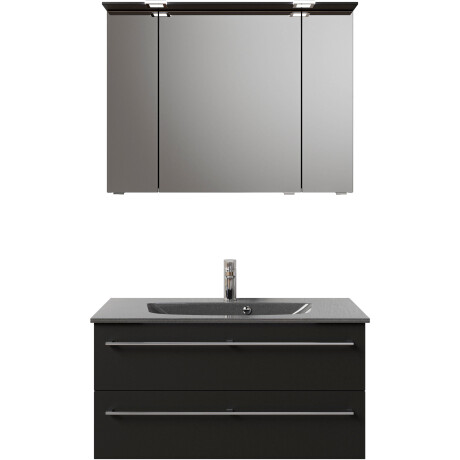 Saphir Badkamerserie Serie 6025 2-delig, mineraalmarmeren wastafel met led-spiegelkast Wastafelmeubel 97 cm breed, 2 laden, 3 spiegeldeuren, incl. deurdemper (2-delig) afbeelding2 - 1