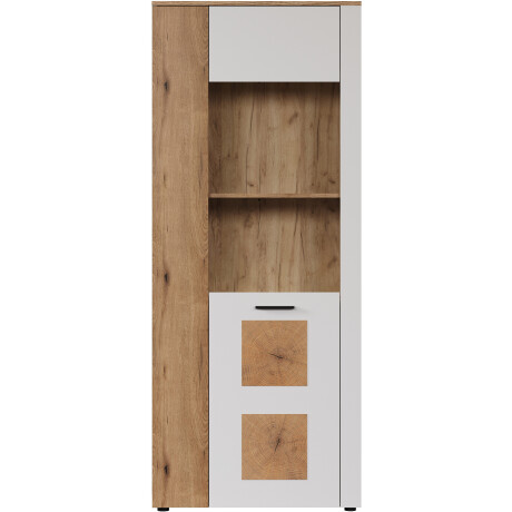 INOSIGN Staande vitrinekast Linz Woonkamer vitrine in wit/eik met eindhout applicaties (1 stuk) afbeelding2 - 1
