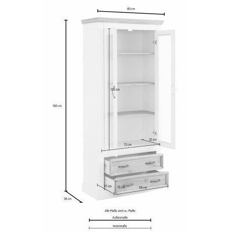 Home affaire Vitrinekast Selma Hoogte 180 cm, met mooie houtnerfstructuur afbeelding2 - 1