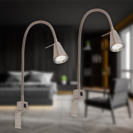 Briloner Leuchten Led-wandlamp 2-pack LED bedlamp slaapkamer woonkamer mat-nikkel afbeelding2 - 1