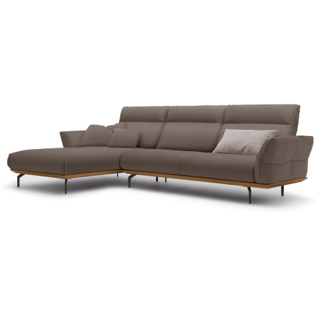 Hülsta Sofa Hoekbank Hs.460 Sokkel in walnotenhout, onderstel in umbra grijs, breedte 318 cm afbeelding2 - 1