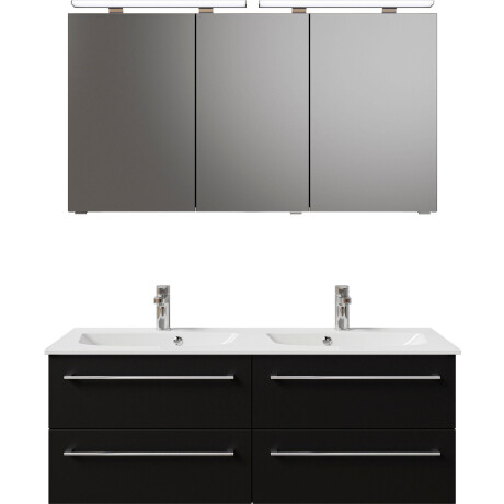 Saphir Badkamerserie Serie 6025 2-delig, mineraalmarmeren wastafel met led-spiegelkast Wastafelmeubel 132 cm breed, 4 laden, 2 spiegeldeuren, incl. deurdemper (2-delig) afbeelding2 - 1