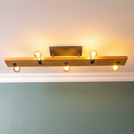 Brilliant Leuchten Plafondlamp Mertes Plafondlamp, E27, 115 x 12,5 cm, hout/metaal, bruin/zwart (1 stuk) afbeelding2 - 1