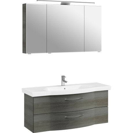Saphir Badkamerserie 6005 sprint keramiek-wastafelonderkast met led-spiegelkast, 122 cm breed Wastafelmeubel inclusief deurdemper, 3 deuren, 2 laden, wastafelonderkast set (2-delig) afbeelding2 - 1