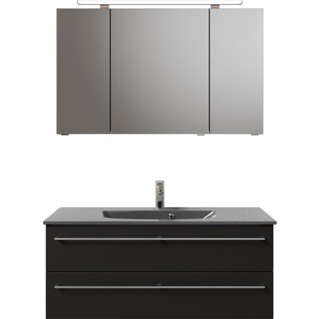 Saphir Badkamerserie Serie 6025 2-delig, mineraalmarmeren wastafel met led-spiegelkast Wastafelmeubel 117 cm breed, 2 laden, 3 spiegeldeuren, incl. deurdemper (2-delig) afbeelding2 - 1