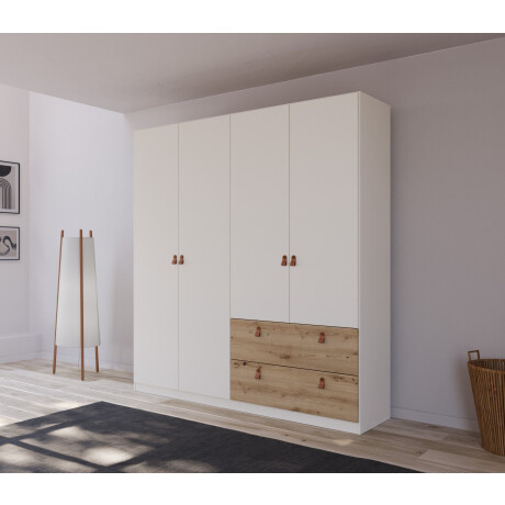 rauch Draaideurkast Homey by Quadra Spin met cognacbruine leren greeplussen, laden in eiken-decor afbeelding2 - 1