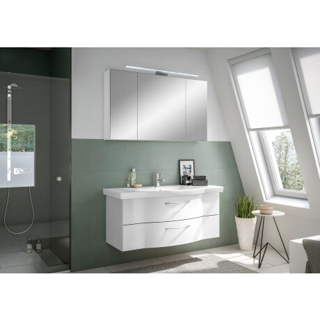 Saphir Badkamerserie 6005 sprint keramiek-wastafelonderkast met led-spiegelkast, 122 cm breed Wastafelmeubel inclusief deurdemper, 3 deuren, 2 laden, wastafelonderkast set (2-delig) afbeelding2 - 1