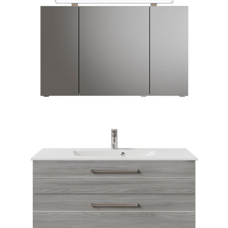 Saphir Badkamerserie Serie 6025 2-delig, mineraalmarmeren wastafel met led-spiegelkast Wastafelmeubel 117 cm breed, 2 laden, 3 spiegeldeuren, incl. deurdemper (2-delig) afbeelding2 - 1