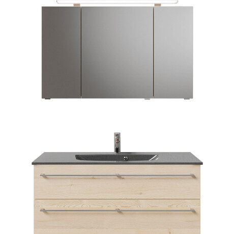 Saphir Badkamerserie Serie 6025 2-delig, mineraalmarmeren wastafel met led-spiegelkast Wastafelmeubel 117 cm breed, 2 laden, 3 spiegeldeuren, incl. deurdemper (2-delig) afbeelding2 - 1
