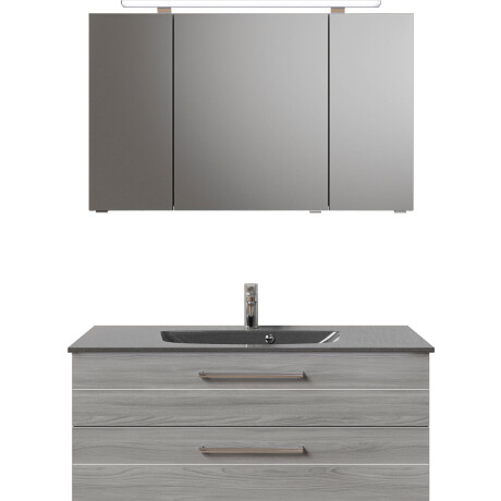 Saphir Badkamerserie Serie 6025 2-delig, mineraalmarmeren wastafel met led-spiegelkast Wastafelmeubel 117 cm breed, 2 laden, 3 spiegeldeuren, incl. deurdemper (2-delig) afbeelding2 - 1