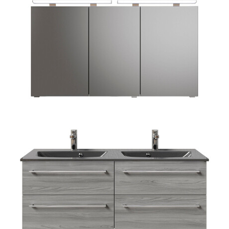 Saphir Badkamerserie Serie 6025 2-delig, mineraalmarmeren wastafel met led-spiegelkast Wastafelmeubel 132 cm breed, 4 laden, 2 spiegeldeuren, incl. deurdemper (2-delig) afbeelding2 - 1