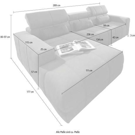 DOMO collection Hoekbank BRANDON met hoofdsteunverstelling, optionele zitdiepteverstelling, l-vormig afbeelding2 - 1