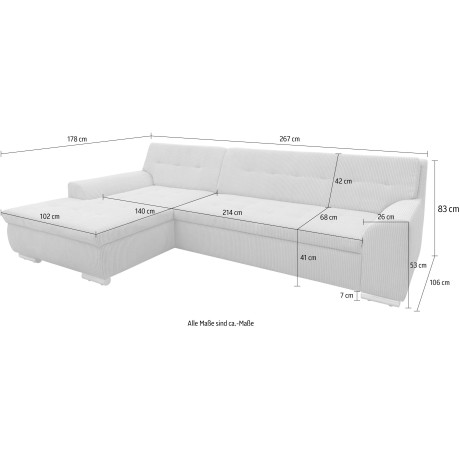 DOMO collection Hoekbank Treviso optioneel met slaapbank functie, incl. sierkussens, hoogwaardig doorgestikt patroon afbeelding2 - 1