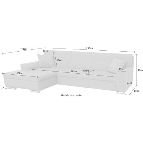 DOMO collection Hoekbank Treviso optioneel met slaapbank functie, incl. sierkussens, hoogwaardig doorgestikt patroon afbeelding2 - 1