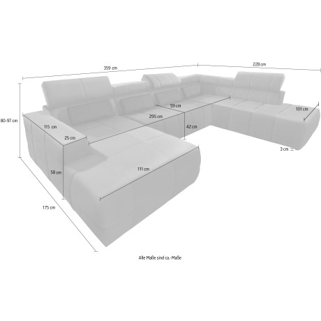 DOMO collection Zithoek BRANDON met hoofdsteunverstelling, optionele zitdiepteverstelling, u-vorm afbeelding2 - 1