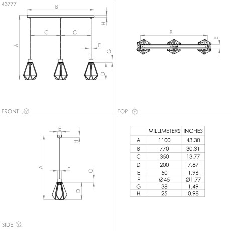 EGLO Hanglamp ADWICKLE Hanglamp in zwart van staal - excl. E27 - 3X40W (1 stuk) afbeelding2 - 1