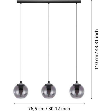 EGLO Hanglamp ARISCANI Hanglamp eettafel, hanglamp, rookglas zwart, E27, 76,5 cm afbeelding2 - 1