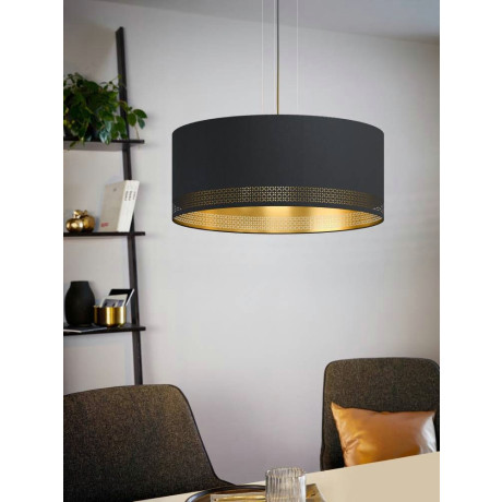 EGLO Hanglamp ESTEPERRA Vintage hanglamp van staal en textiel in zwart, goud, E27, Ø 53 cm (1 stuk) afbeelding2 - 1