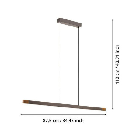 EGLO Hanglamp LISCIANA FSCM70HB, aluminium in bruin en hout in walnoot-look, lamp, 87,5 cm (1 stuk) afbeelding2 - 1