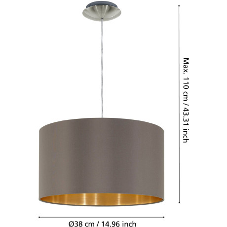 EGLO Hanglamp MASERLO Textiel hanglamp, cappuccino/goudkleur, lampenkap, E27, Ø 38 cm afbeelding2 - 1