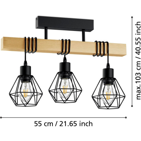 EGLO Plafondlamp TOWNSHEND 5 Vintage plafondlamp, Industrial, retro lamp van staal en hout, E27 afbeelding2 - 1