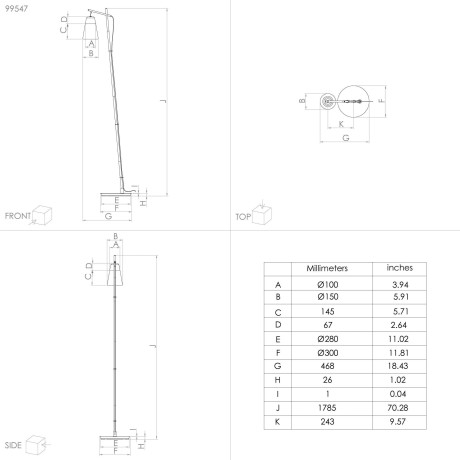 EGLO Staande lamp CANTERRAS Vloerlamp in zwart van staal - excl. E27 - 1X40W (1 stuk) afbeelding2 - 1