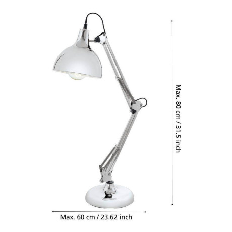 EGLO Tafellamp BORGILLIO Vintage bureau lamp van staal, retro, chroom, E27, incl. schakelaar (1 stuk) afbeelding2 - 1