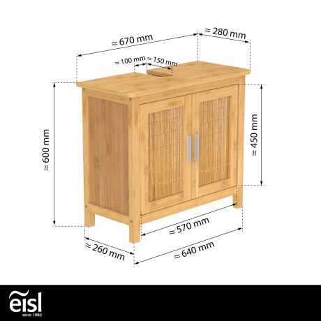 Eisl Wastafelonderkast Bamboe massieve bamboe, uniek, gemakkelijk in onderhoud, duurzame grondstof afbeelding2 - 1