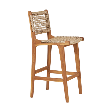 Elodie houten tuin barkruk met rotan zitting naturel - 60 cm afbeelding2 - 1