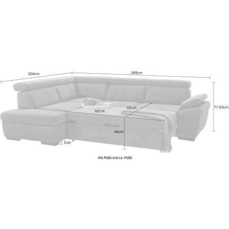 exxpo - sofa fashion Hoekbank Salerno, klassieke moderne functionele bank, hoog zitcomfort, L-vorm inclusief verstelbare hoofdsteun en armleuning, naar keuze met slaapfunctie afbeelding2 - 1