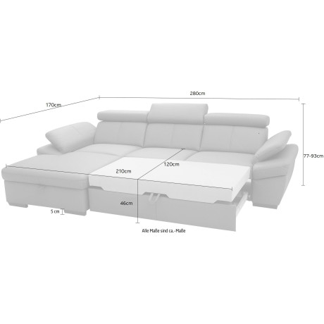 exxpo - sofa fashion Hoekbank Salerno, klassieke moderne functionele bank, hoog zitcomfort, L-vorm inclusief verstelbare hoofdsteun en armleuning, naar keuze met slaapfunctie afbeelding2 - 1