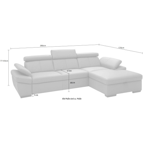 exxpo - sofa fashion Hoekbank Salerno, klassieke moderne functionele bank, hoog zitcomfort, L-vorm inclusief verstelbare hoofdsteun en armleuning, naar keuze met slaapfunctie afbeelding2 - 1