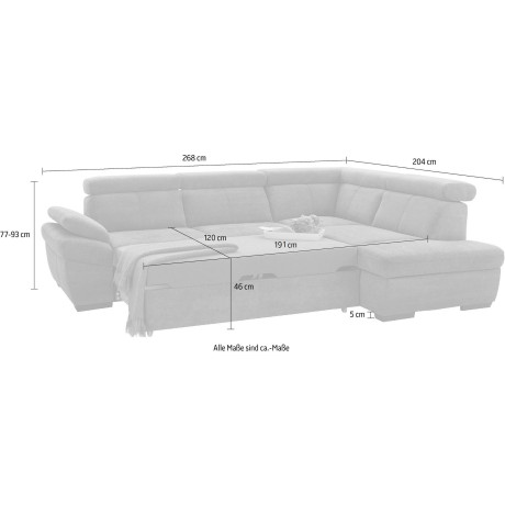 exxpo - sofa fashion Hoekbank Salerno, klassieke moderne functionele bank, hoog zitcomfort, L-vorm inclusief verstelbare hoofdsteun en armleuning, naar keuze met slaapfunctie afbeelding2 - 1