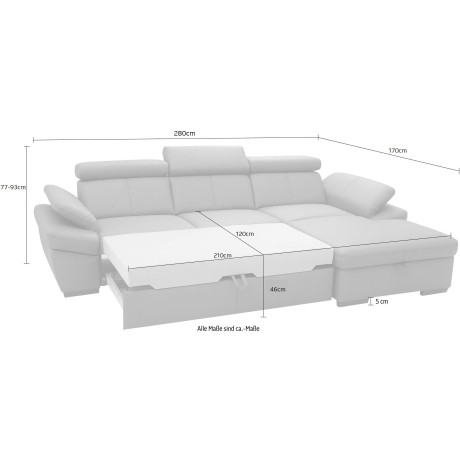 exxpo - sofa fashion Hoekbank Salerno, klassieke moderne functionele bank, hoog zitcomfort, L-vorm inclusief verstelbare hoofdsteun en armleuning, naar keuze met slaapfunctie afbeelding2 - 1