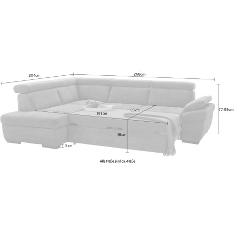 exxpo - sofa fashion Hoekbank Salerno, L-vorm inclusief verstelbare hoofdsteun en armleuning, naar keuze met slaapfunctie afbeelding2 - 1