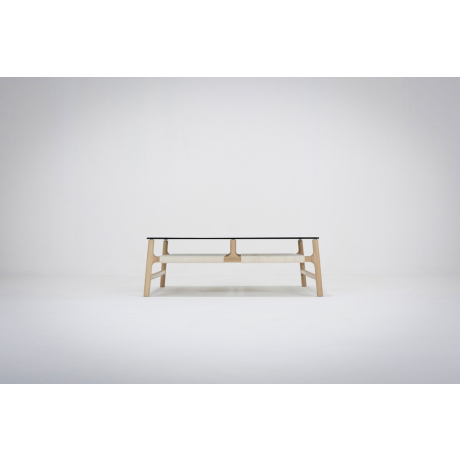 Fawn coffee table houten salontafel whitewash - met glazen tafelblad petrol - 90 x 90 cm afbeelding2 - 1