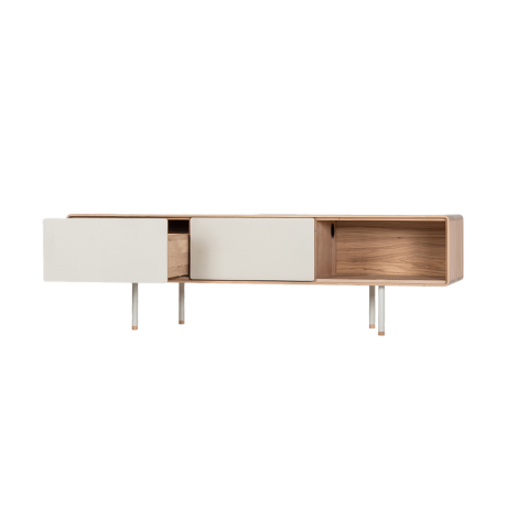 Fina lowboard houten tv meubel whitewash - met mushroom linoleum - 160 x 45 cm afbeelding2 - 1