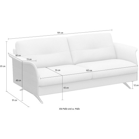 FLEXLUX 2,5-zitsbank Glow Premium zitting: koudschuim en binnenvering, armleuningen. Walnoot, aluminium voet afbeelding2 - 1