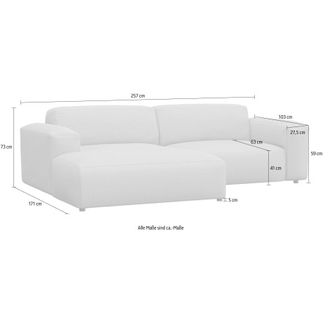 FLEXLUX Hoekbank Lucera Chaiselongue rechts of links modern & gezellig, koudschuim, stalen nosagvering afbeelding2 - 1