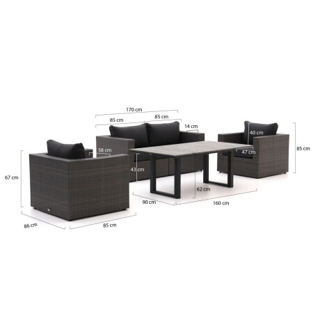 Forza Barolo/Fidenza 160cm dining loungeset 4-delig - Laagste prijsgarantie! afbeelding2 - 1